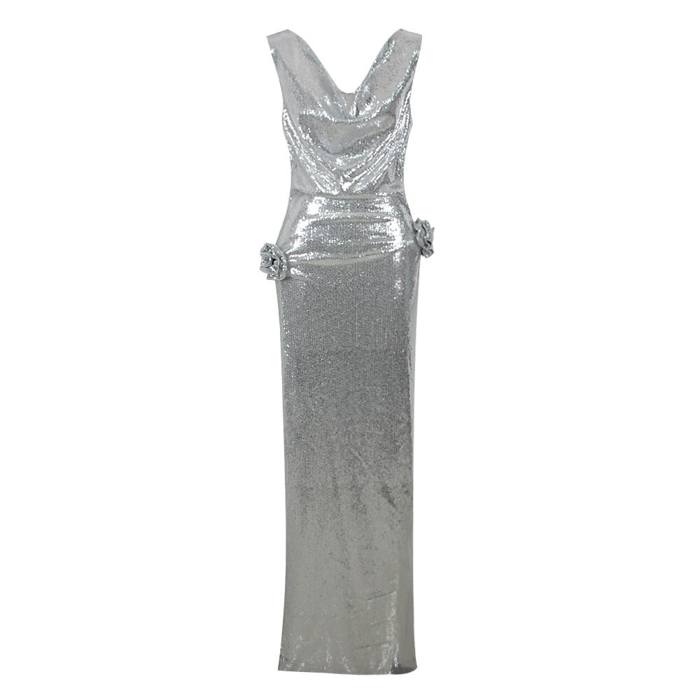 Silver Sequin Maxi Gown