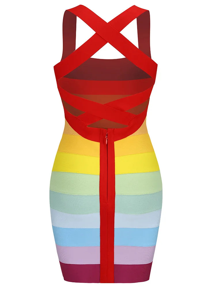 Rainbow Gradient Bandage Mini Dress