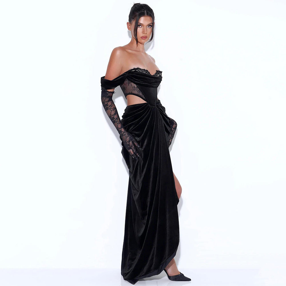 Noir Lace Slit Dress