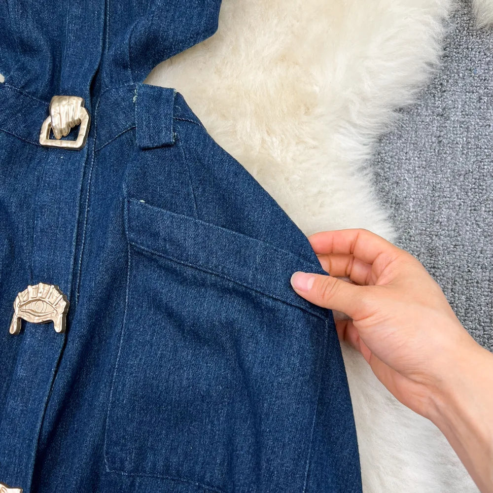 Vintage Denim Cut-Out Maxi Dress