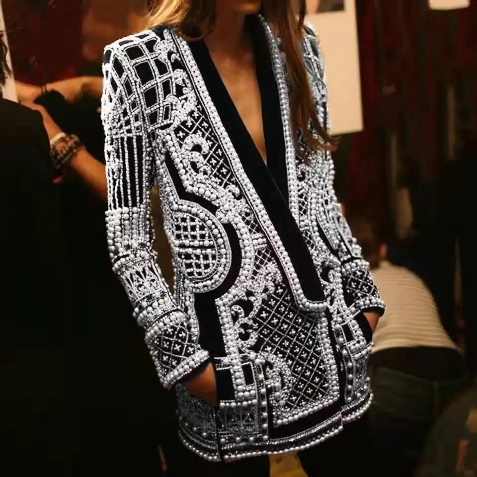 Pearl Embellished Baroque Blazer