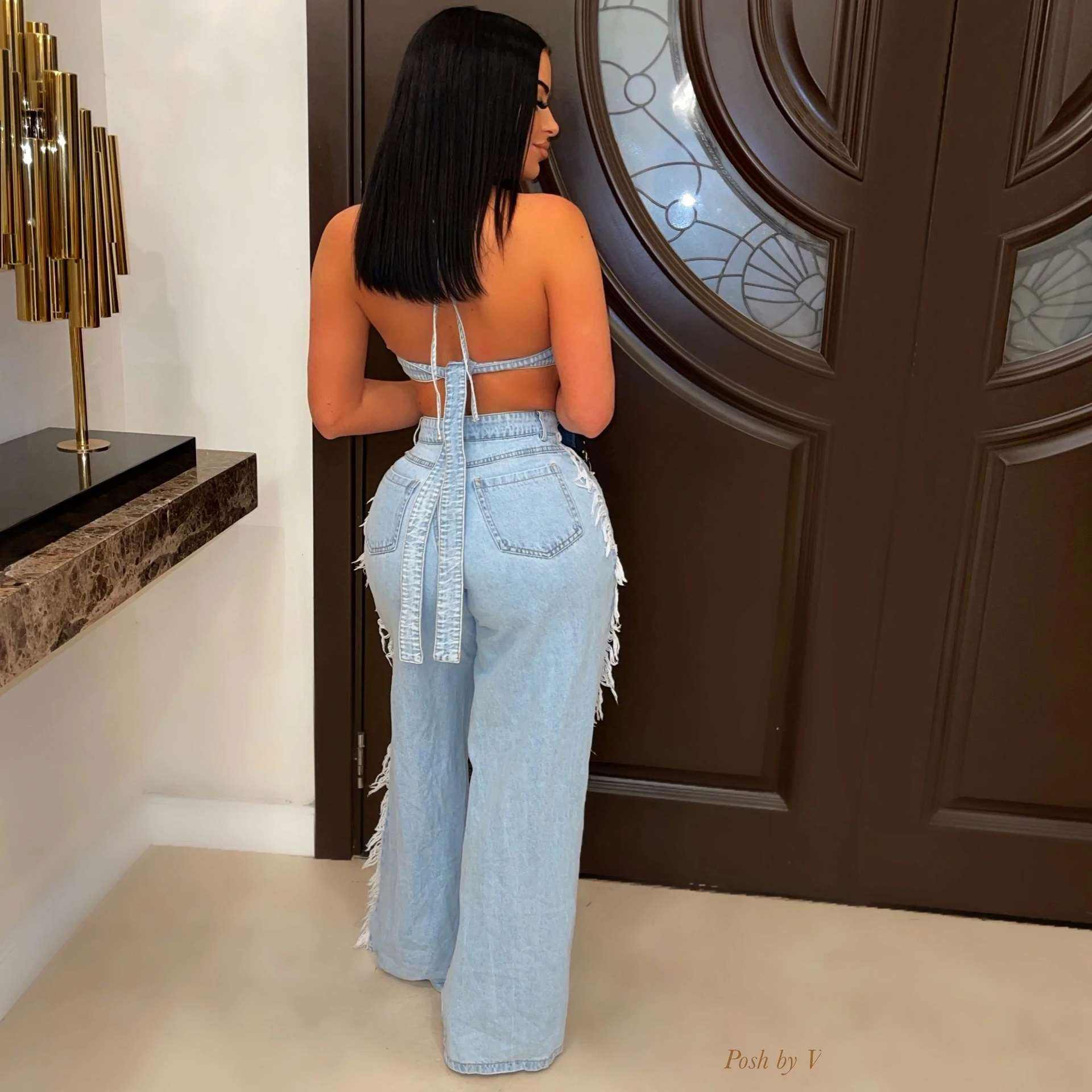 Distressed Denim Two-Piece Set