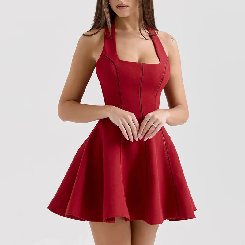 Retro Halter Backless Mini Dress