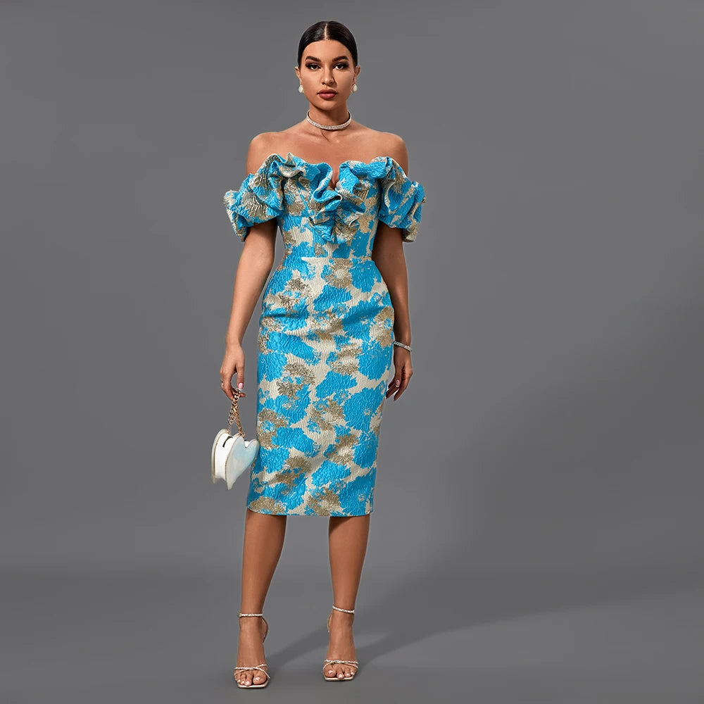Ruffle Jacquard Midi Dress