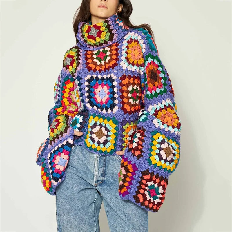 Handmade Crochet Turtleneck Sweater | Cozy Boho Retro Knitwear for Women MYLINE