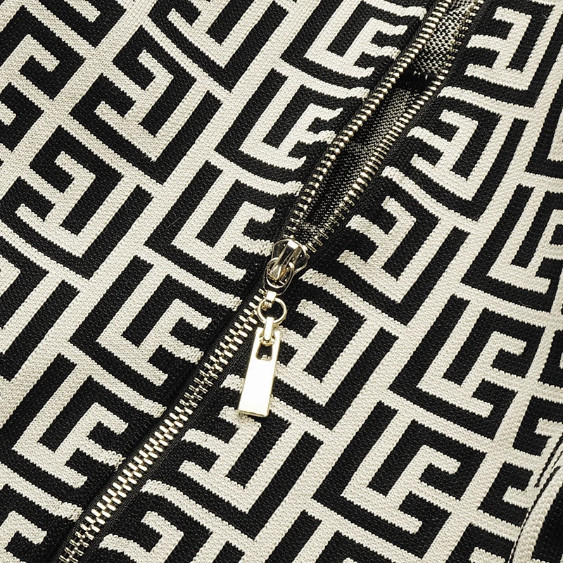 Geometric Knit Bandage Jumpsuit with Structured Shoulders