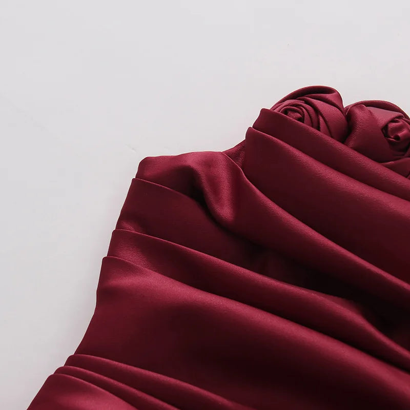 Sculptural Satin Rosette Mini Dress