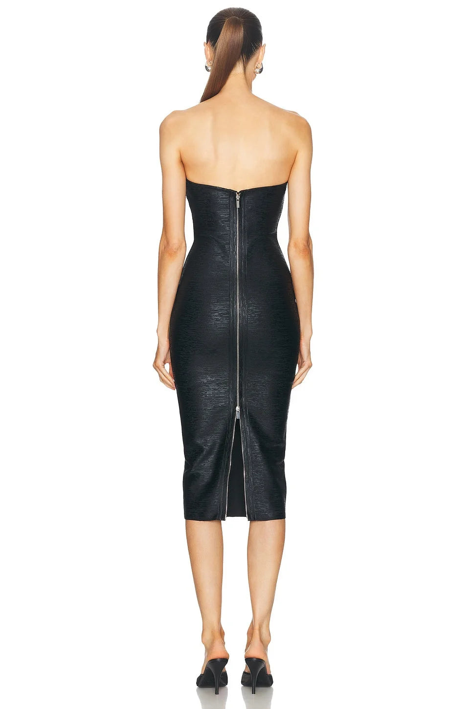 Textured Strapless Bandage Corset Midi Dress