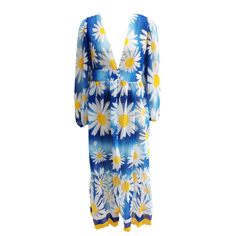 Sheer Printed Maxi Cover-Up Dress