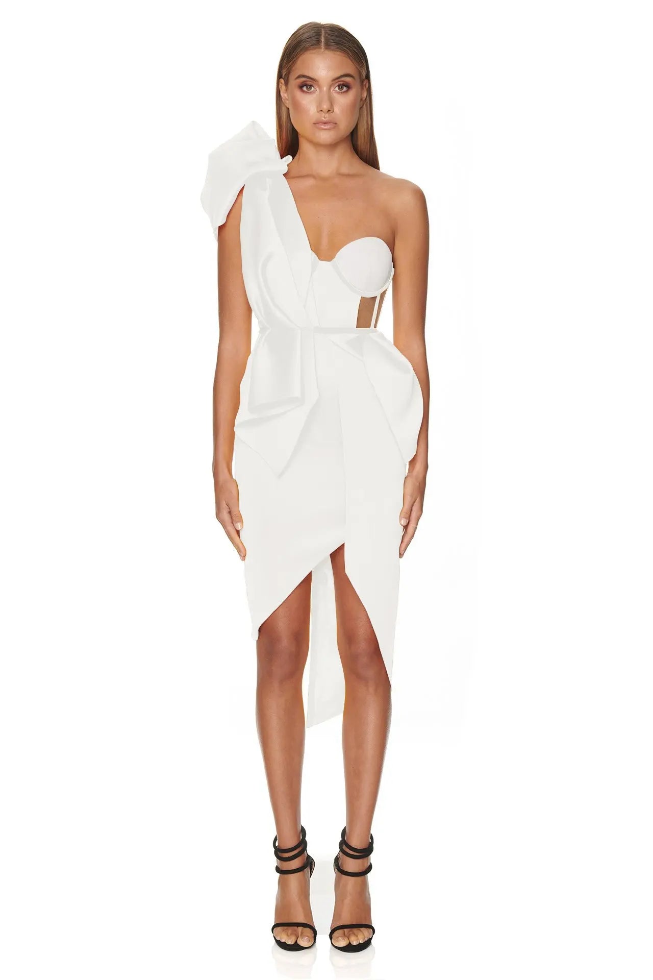 One-Shoulder Asymmetric Midi Dress