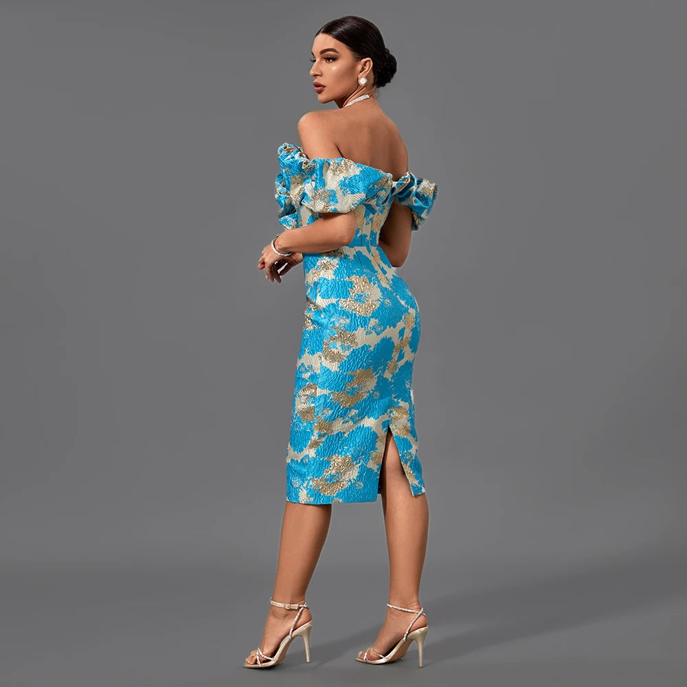 Ruffle Jacquard Midi Dress