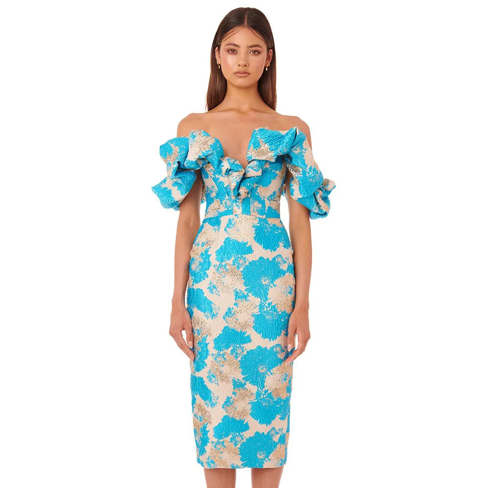 Ruffle Jacquard Midi Dress