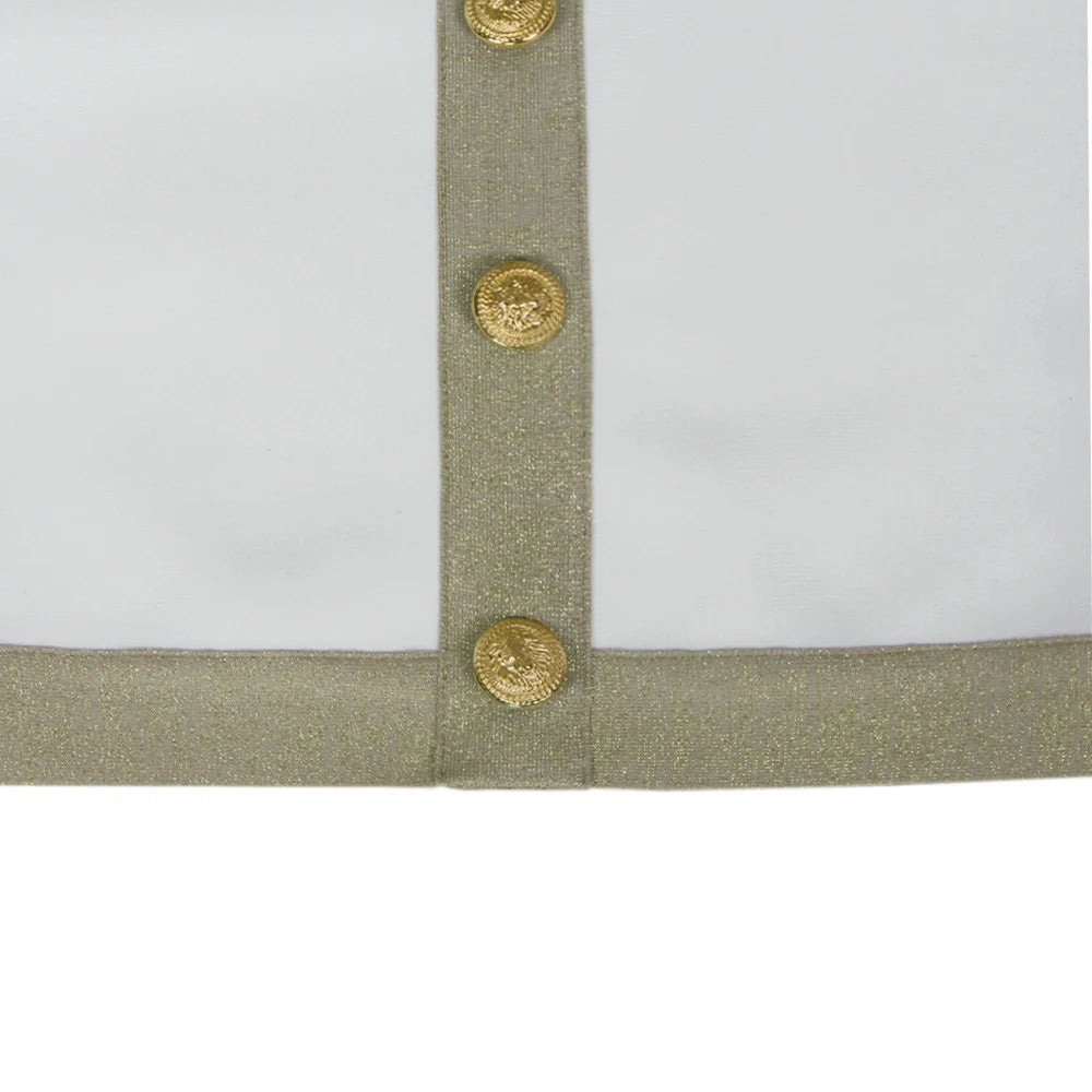 White & Gold Deep V Bandage Bodycon Dress