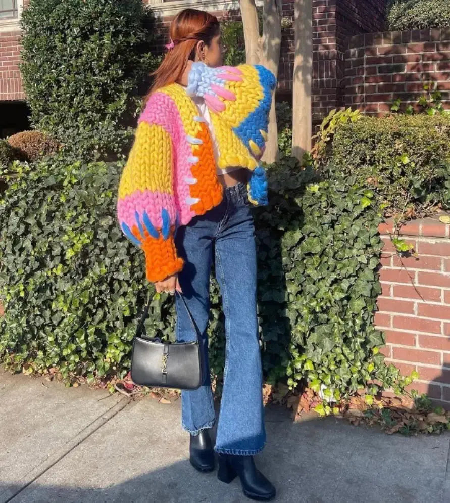 Colorful Chunky Knit Cardigan | Handcrafted Rainbow Sweater MYLINE