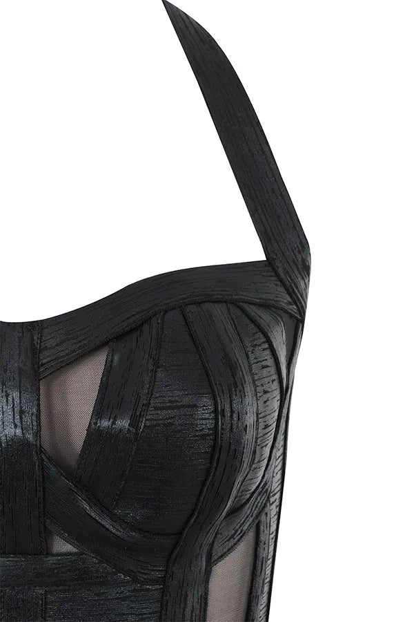 Midnight Sculpt Halter Dress