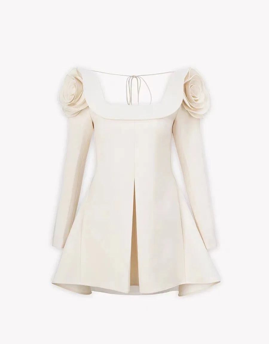 Floral Shoulder Square-Neck Mini Dress