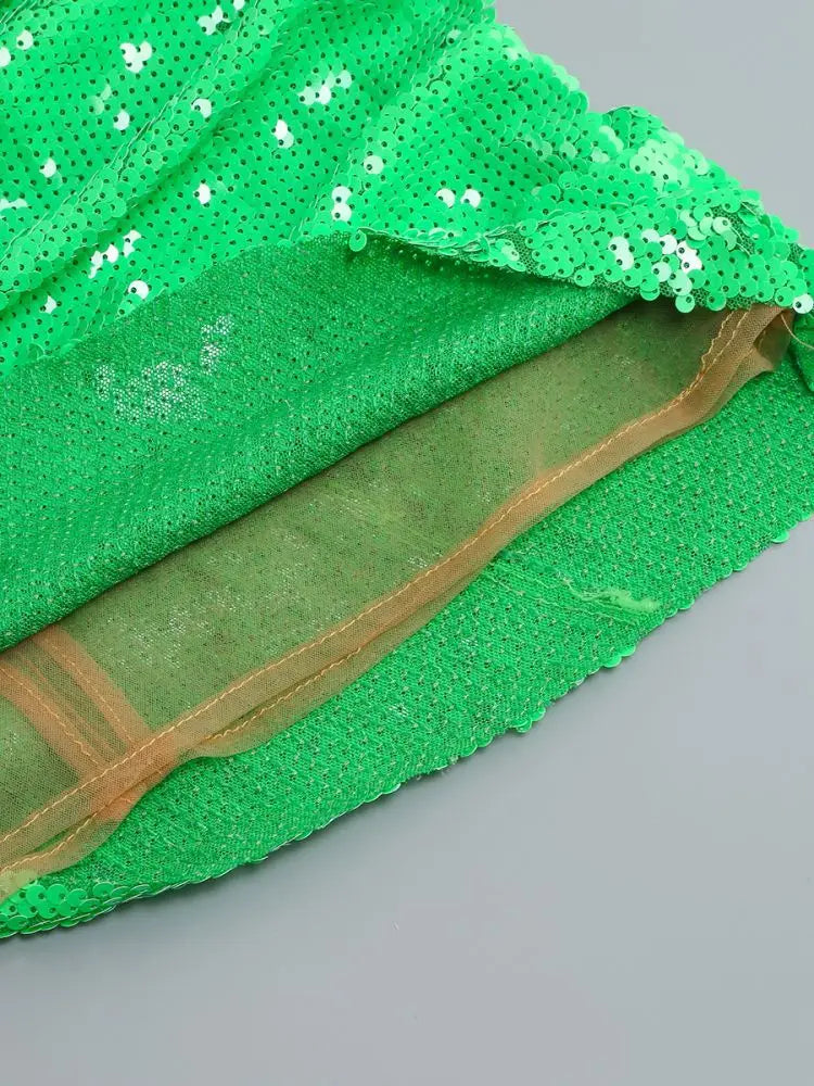 Green One-Shoulder Sequin Mini Dress