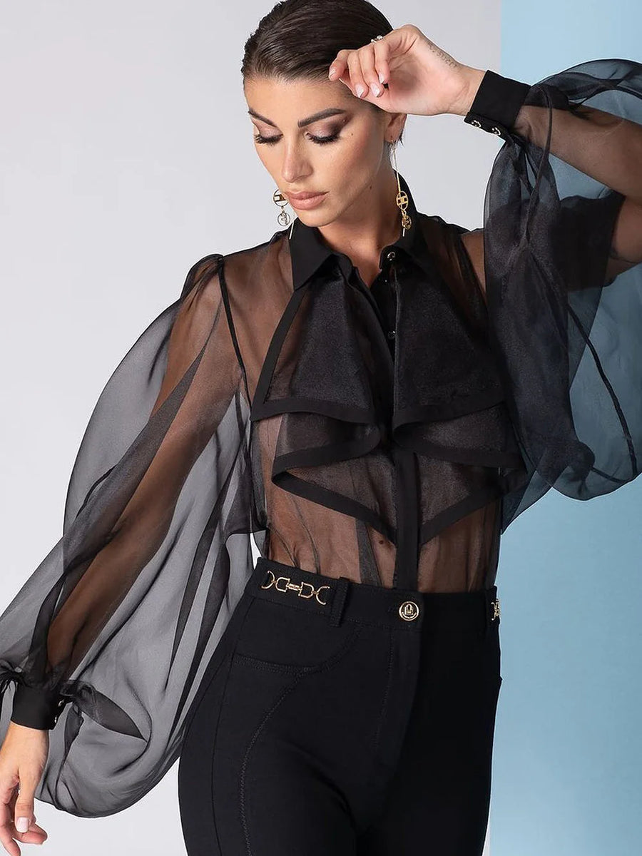 Sheer Ruffle Statement Blouse