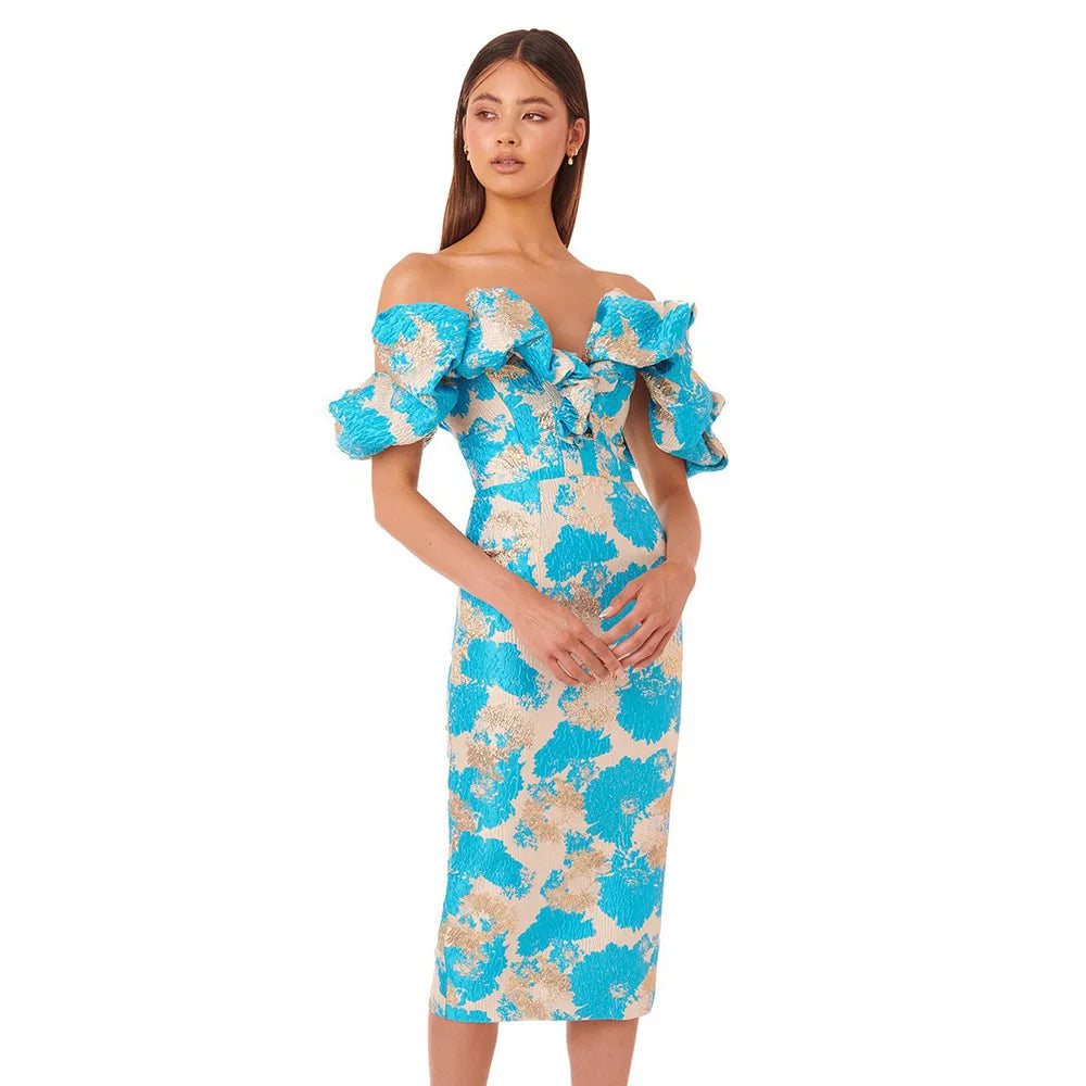 Ruffle Jacquard Midi Dress