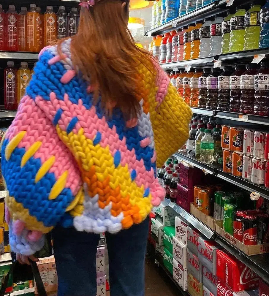 Colorful Chunky Knit Cardigan | Handcrafted Rainbow Sweater MYLINE