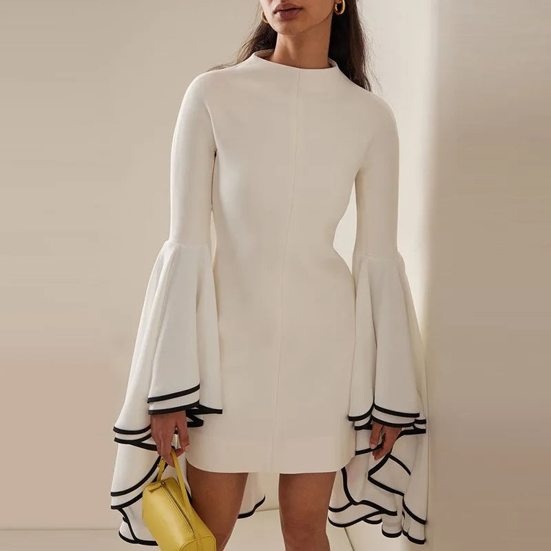 Elegant White Ruffle Sleeve Mini Dress