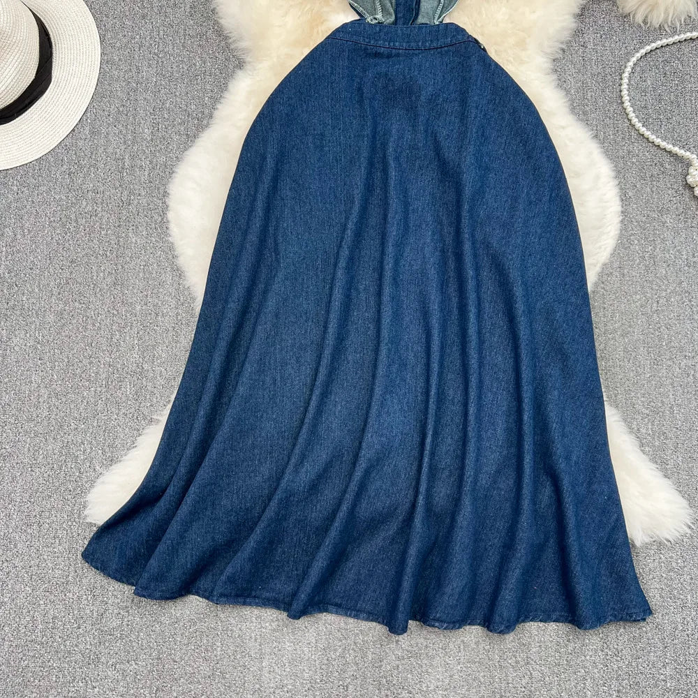 Vintage Denim Cut-Out Maxi Dress