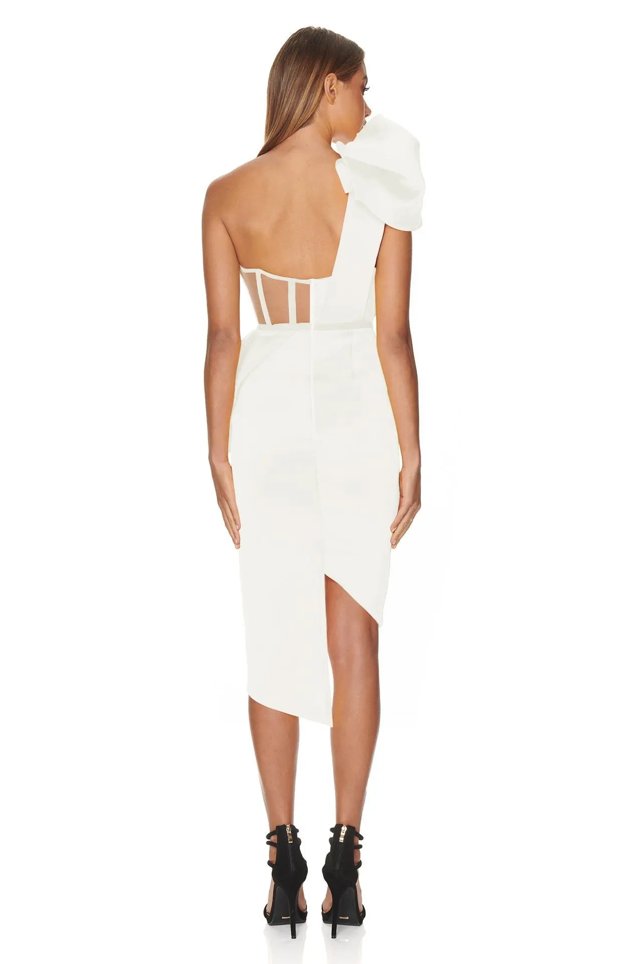 One-Shoulder Asymmetric Midi Dress