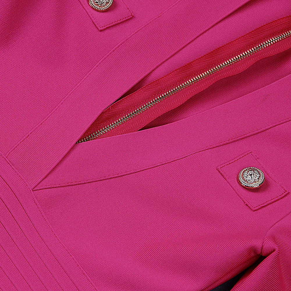 Pink Deep V Long Sleeve Bodycon Dress