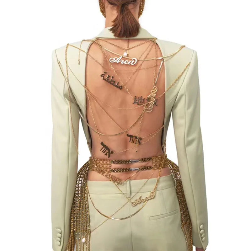 Backless Chain Detail Suit Blazer