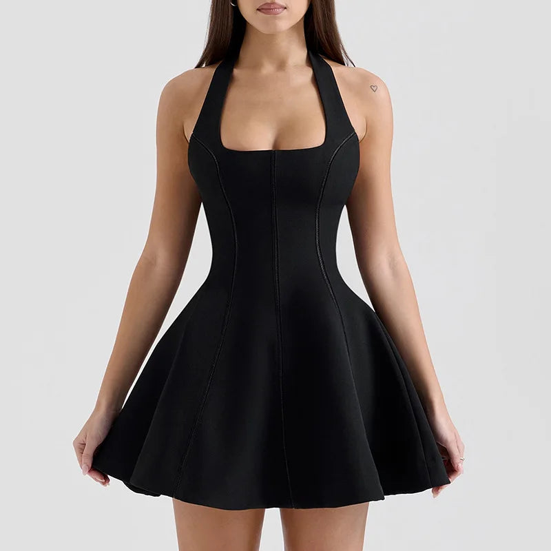 Retro Halter Backless Mini Dress