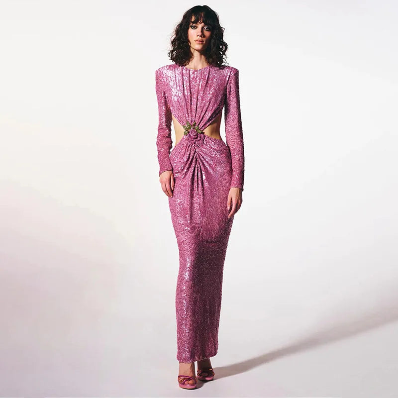 Sequin Cut-Out Evening Gown