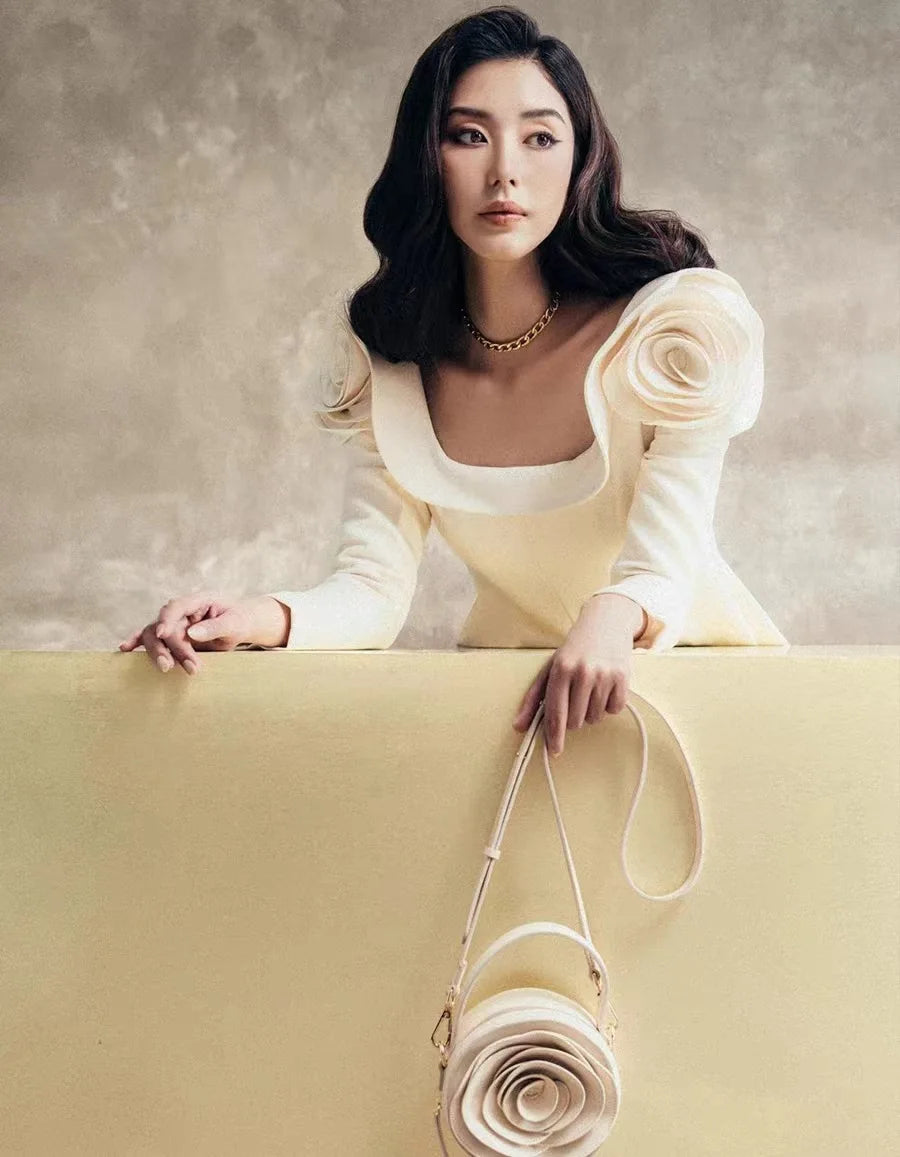 Floral Shoulder Square-Neck Mini Dress