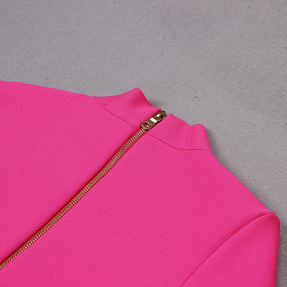 Pink Deep V Long Sleeve Bodycon Dress
