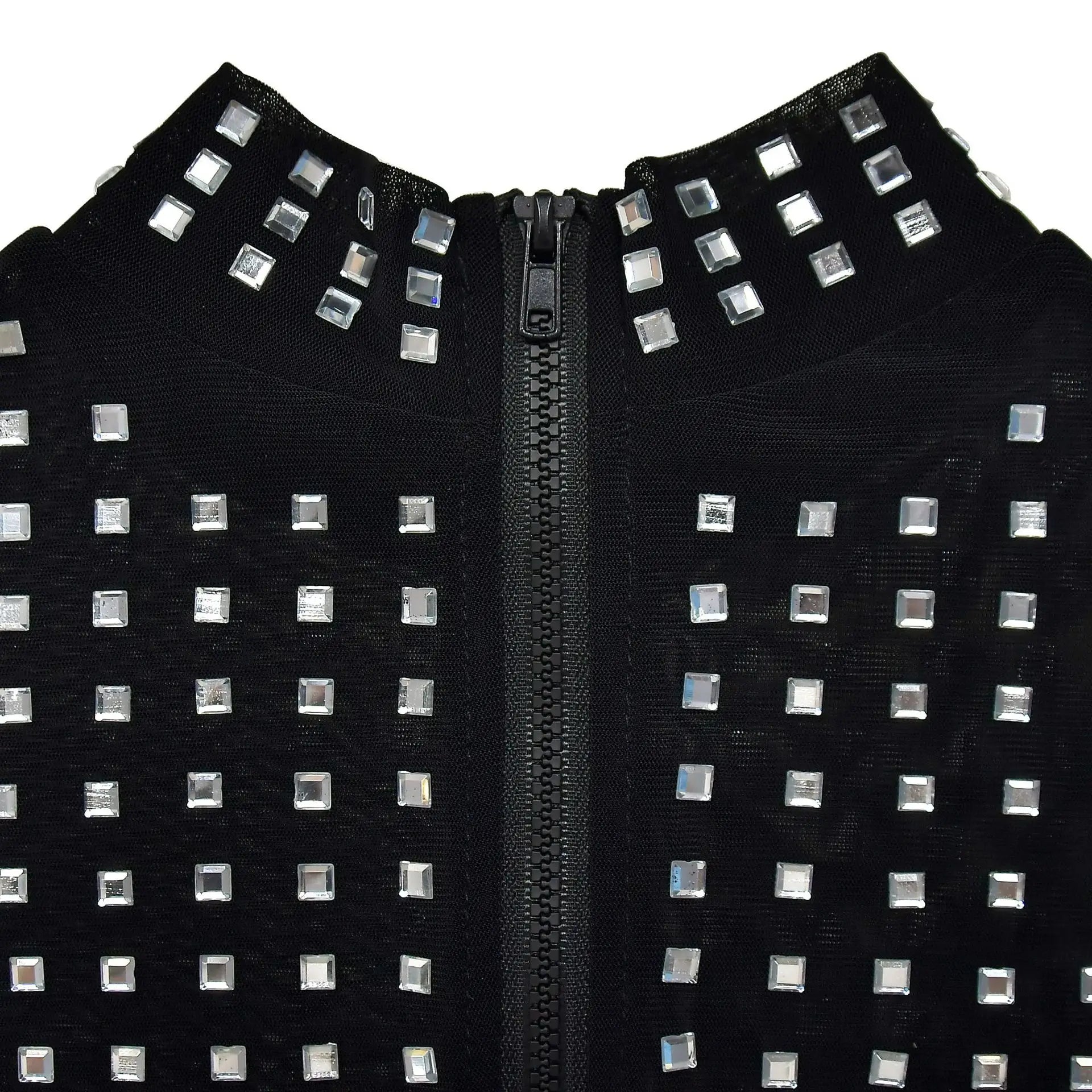 Black Rhinestone Mesh Two-Piece Set