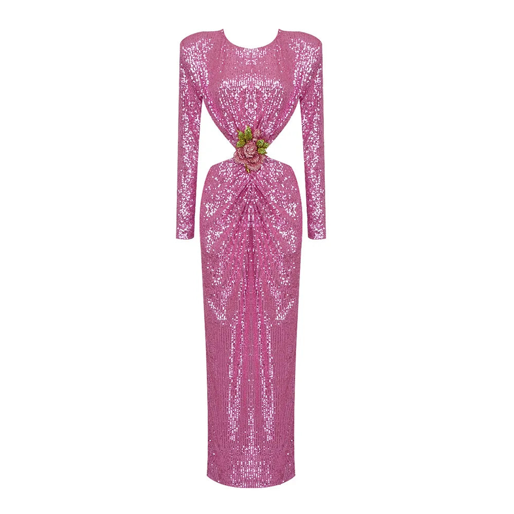 Sequin Cut-Out Evening Gown