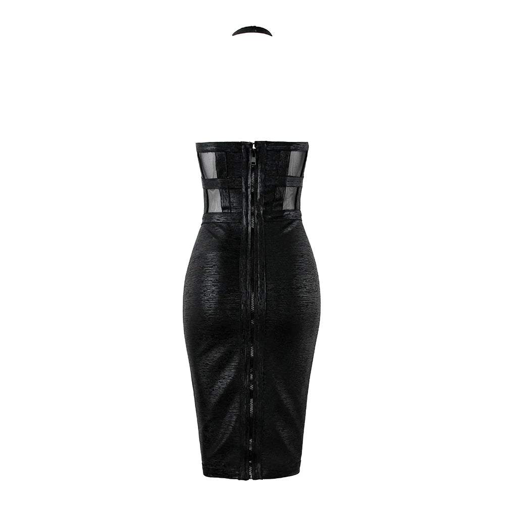 Midnight Sculpt Halter Dress