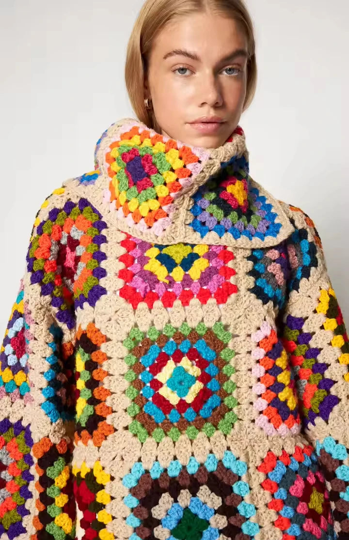 Handmade Crochet Turtleneck Sweater | Cozy Boho Retro Knitwear for Women MYLINE