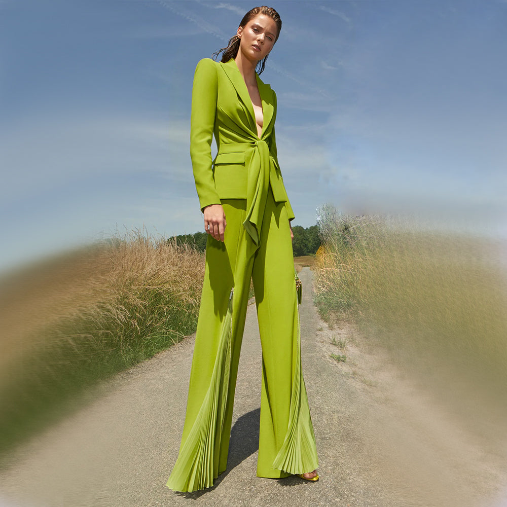 Pleated Wide-Leg Blazer Pant Set