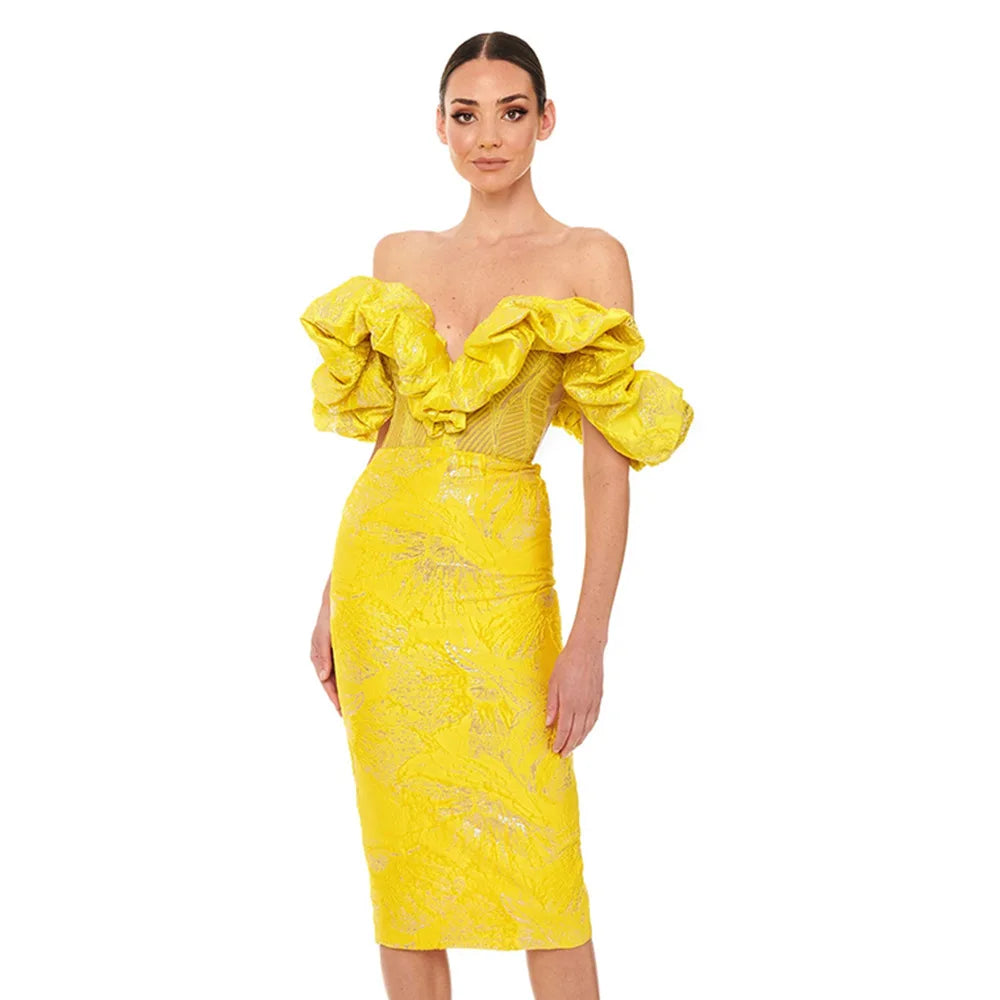 Ruffle Jacquard Midi Dress
