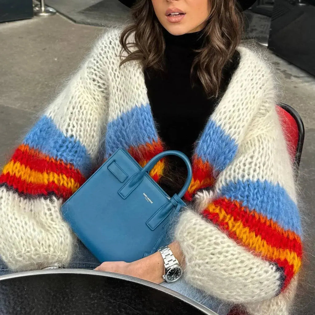 Pink & Purple Chunky Knit Cardigan | Oversized Handmade Jacquard Sweater MYLINE