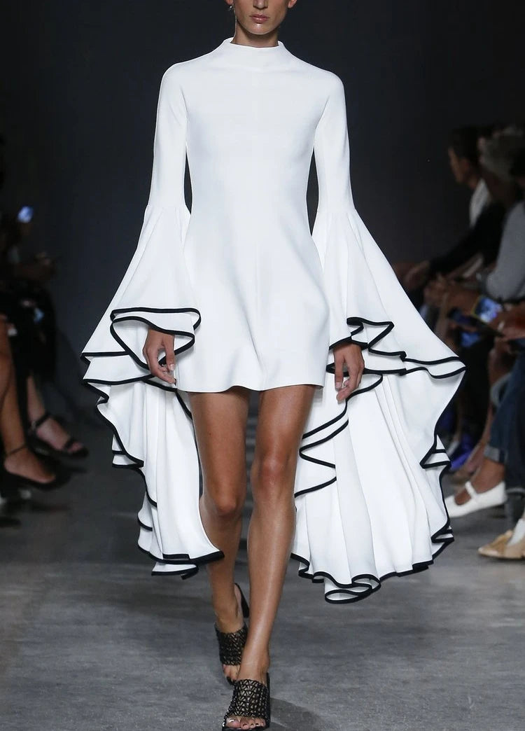 Elegant White Ruffle Sleeve Mini Dress