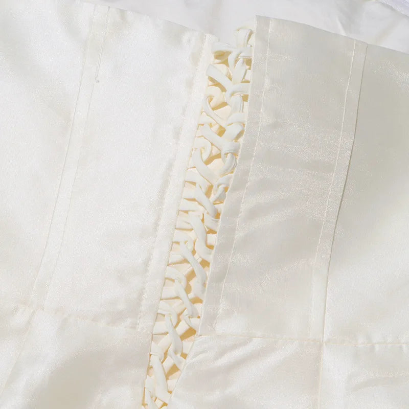 White Sculpted Floral Strapless Midi Dress