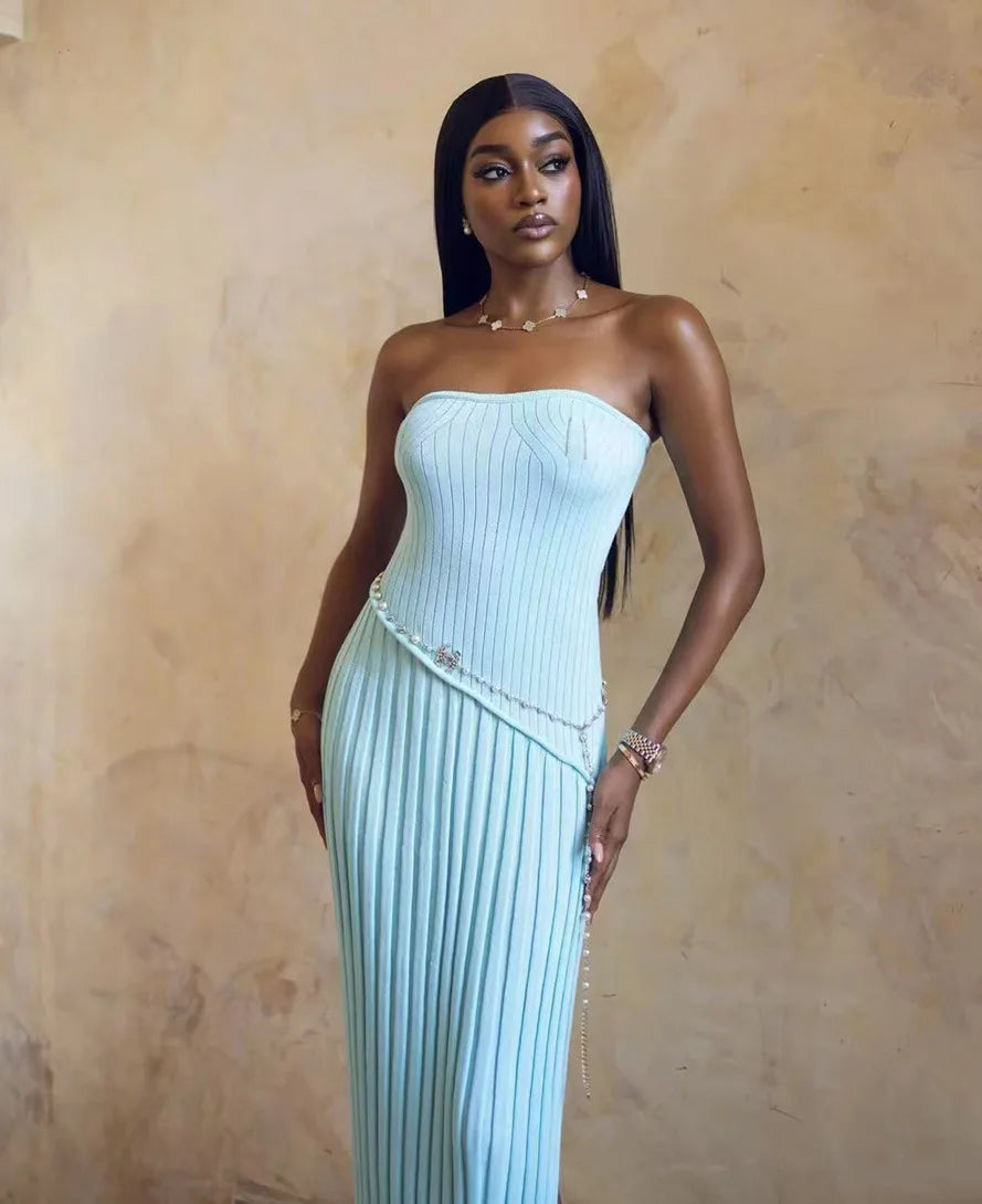 Strapless Ribbed Knit Maxi Dress