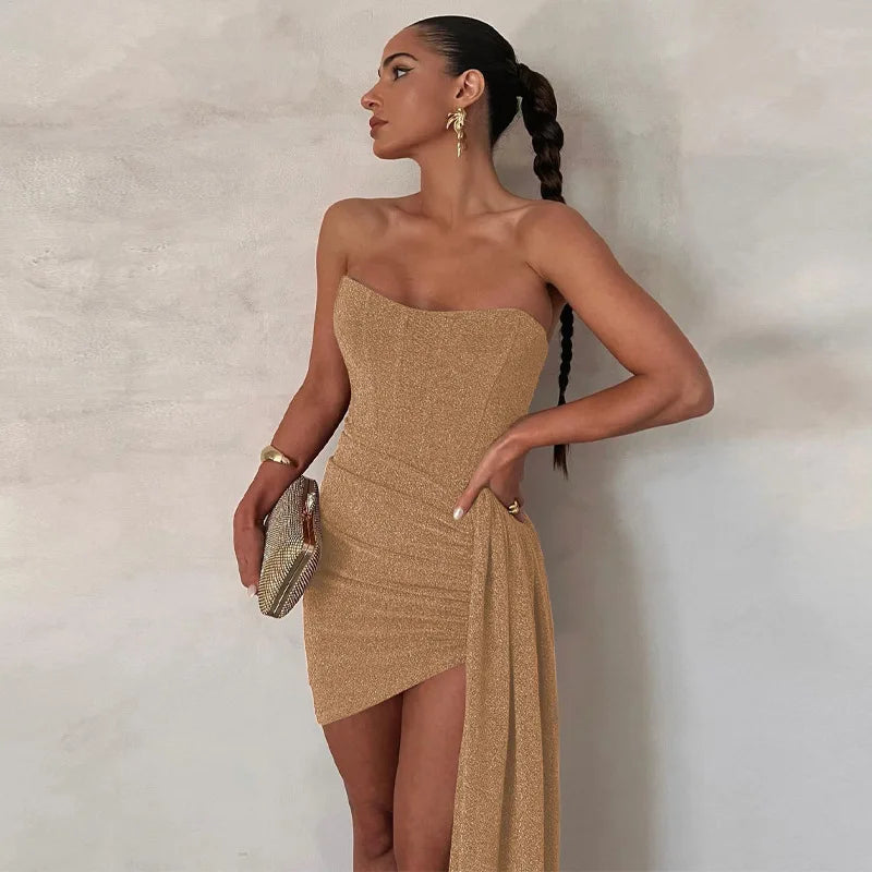 Strapless Draped Mini Dress