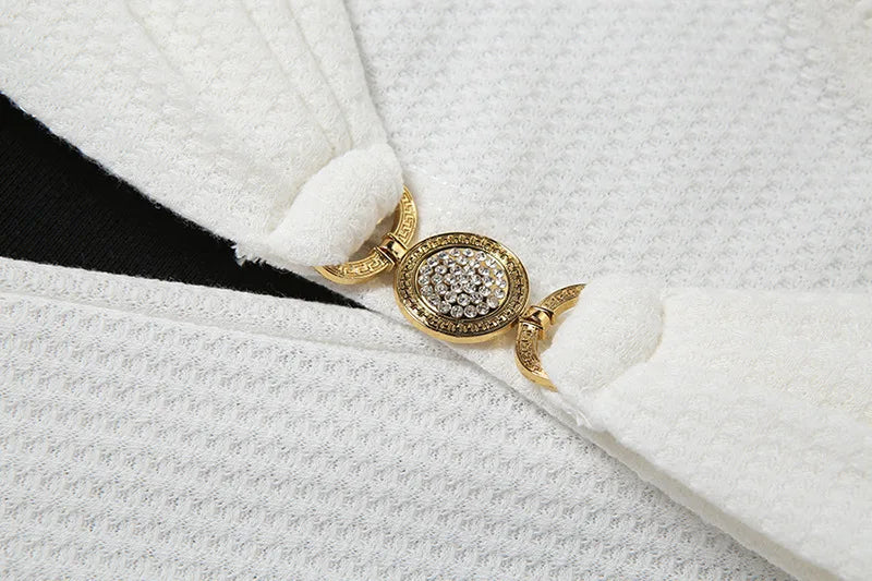 White Textured Two-Piece Set with Sculpted Bust & High-Waist Pants