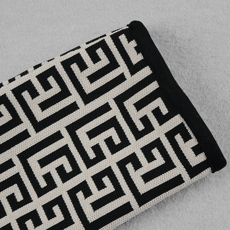 Geometric Knit Bandage Jumpsuit with Structured Shoulders