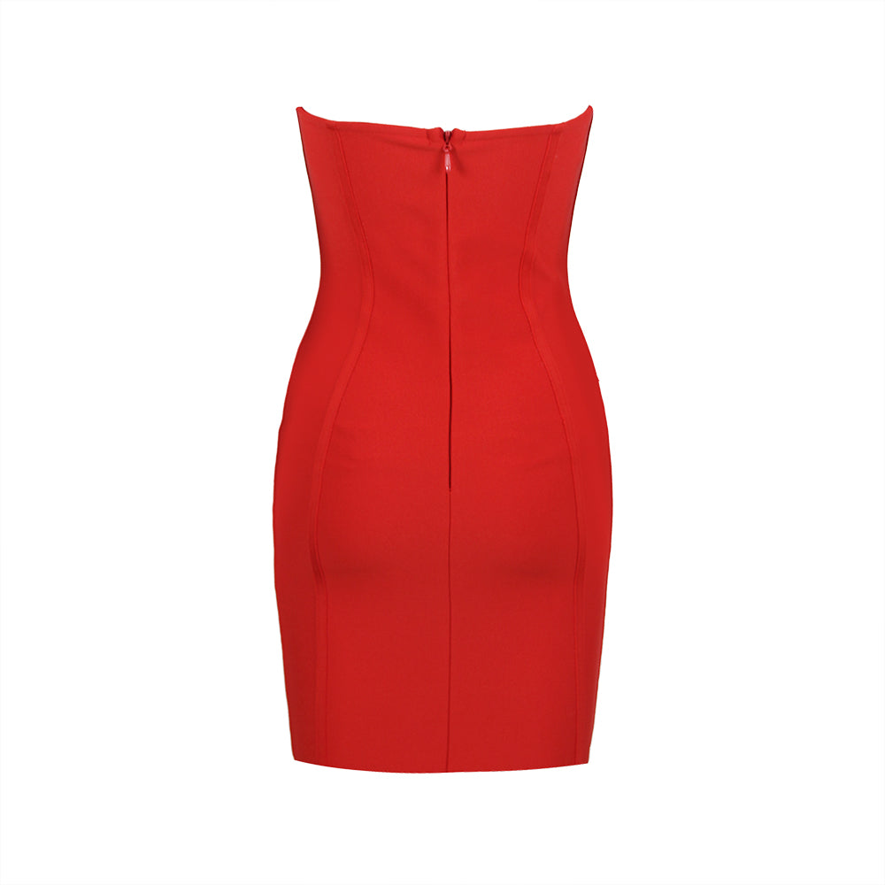 Red Rose Strapless Bandage Mini Dress