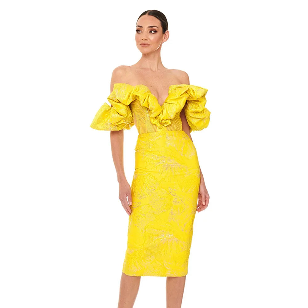 Ruffle Jacquard Midi Dress