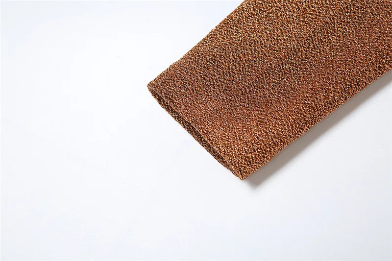 Bronze Shimmer Deep-V Long Sleeve Maxi Dress MYLINE