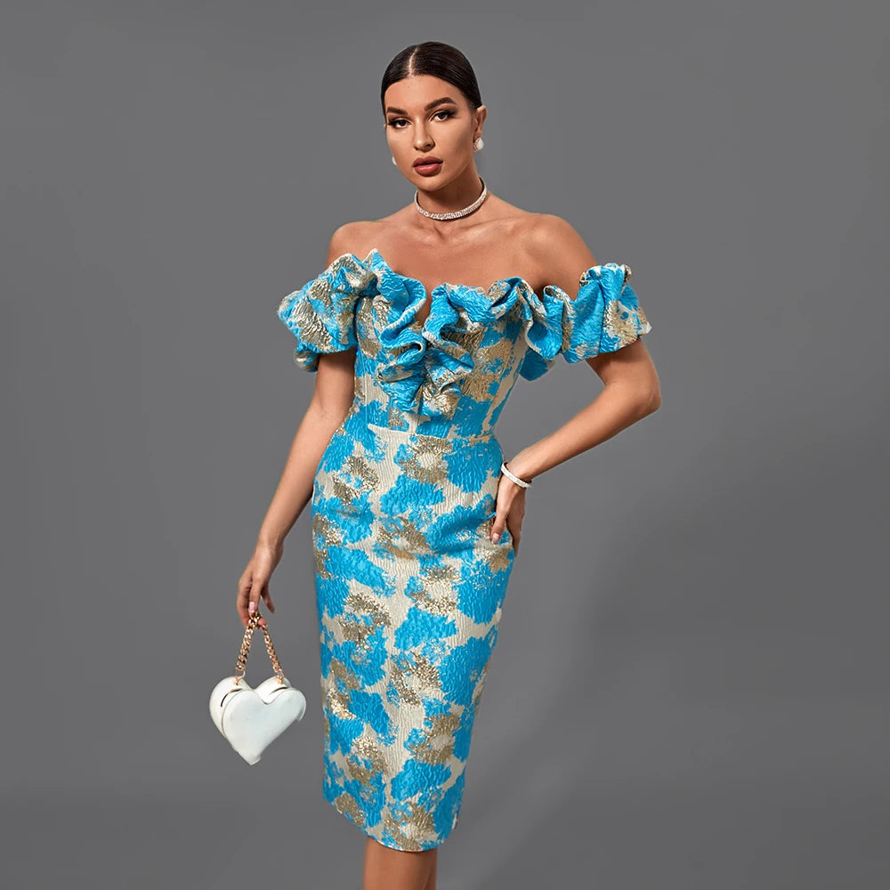 Ruffle Jacquard Midi Dress